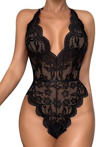 Dlsave Sexy Lingerie for Women,Deep V-Neck Lace Bodysuit Bridal Lingerie Backless One piece Teddy Body Suits Tops Wedding, XL