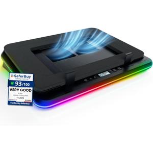 KLIM Turbofrost Gaming Laptop Cooling Pad - 4 Powerful Turbo Fans - 4 x 4000 RPM, Dynamic RGB, 4-Ports USB, Laptop Cooler 2 Power Modes USB-C/DC, Sealed Foam for Fast Cooling - Up to 17in - Black