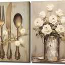 Kitchen Canvas Wall Art 2 Pieces Flower Tableware Picture Wall Art Vintage Kitchenware Painting Prints Dining Room Decors(Vintage-1,16x24inchx2 Pieces (40x60cmx2 Pieces))