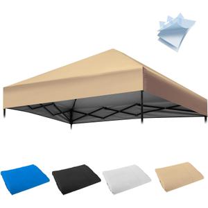 10x10FT Canopy Tent Replacement Top, Instant Pop Up Canopy Straight Leg Replacement Cover for Outdoor Garden Picnic, Camping (Beige)