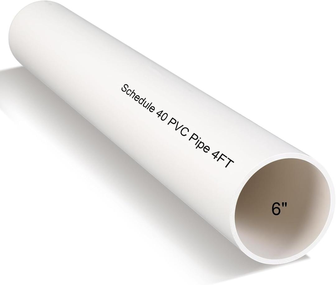 Pangda 6 x 4' PVC Pipe Schedule 40 Heavy Duty Plastic Plumbing Pipe Cut to Custom Lengths High Flow Impact Resistant Tube for Irrigation Pool Spa Water Supply Drainage, White