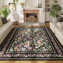5x7 Washable Rug Vintage Floral Area Rug Non Slip Low Pile Large Rugs for Living Room, Bedroom, Farmhouse, Dining Room, Kids Playroom, Black