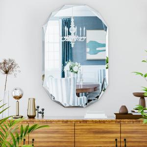 Suidia Bathroom Mirror, 26"x 38" Wall Mirror, Frameless Bathroom Mirror with Beveled Edge for Bedroom, Living Room, Entryway, Hallway, Oval Shape