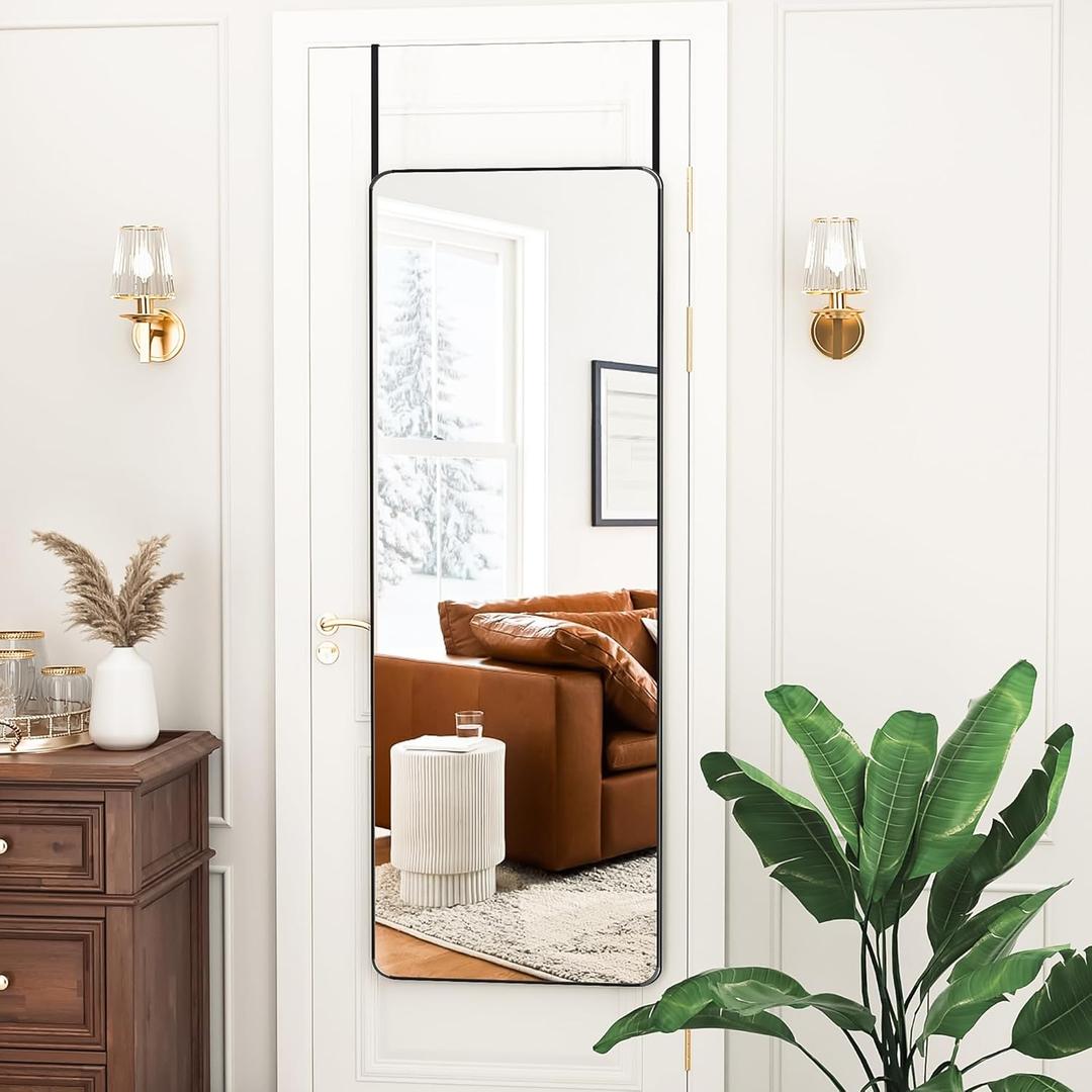 Antok Door Mirror, Full Length Mirror Over The Door, 49'' x 15'' Hanging Mirrors, Wall Mirrors, Wall Mounted/Hanging/Leaning, Home Decor, Black, Rect Comer Style Antok Door Mirror, Full Length Mirror Over The Door, 49'' x 15'' Hanging Mirrors, Wall Mirrors, Wall Mounted/Hanging/Leaning, Home Decor, Black, Rect Comer Style