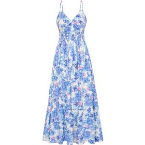 GRACE KARIN Women's 2025 Summer Maxi Dress Floral Tie Front Spaghetti Strap Casual Boho Beach Flowy Sundress with Pockets, L, Blue Floral