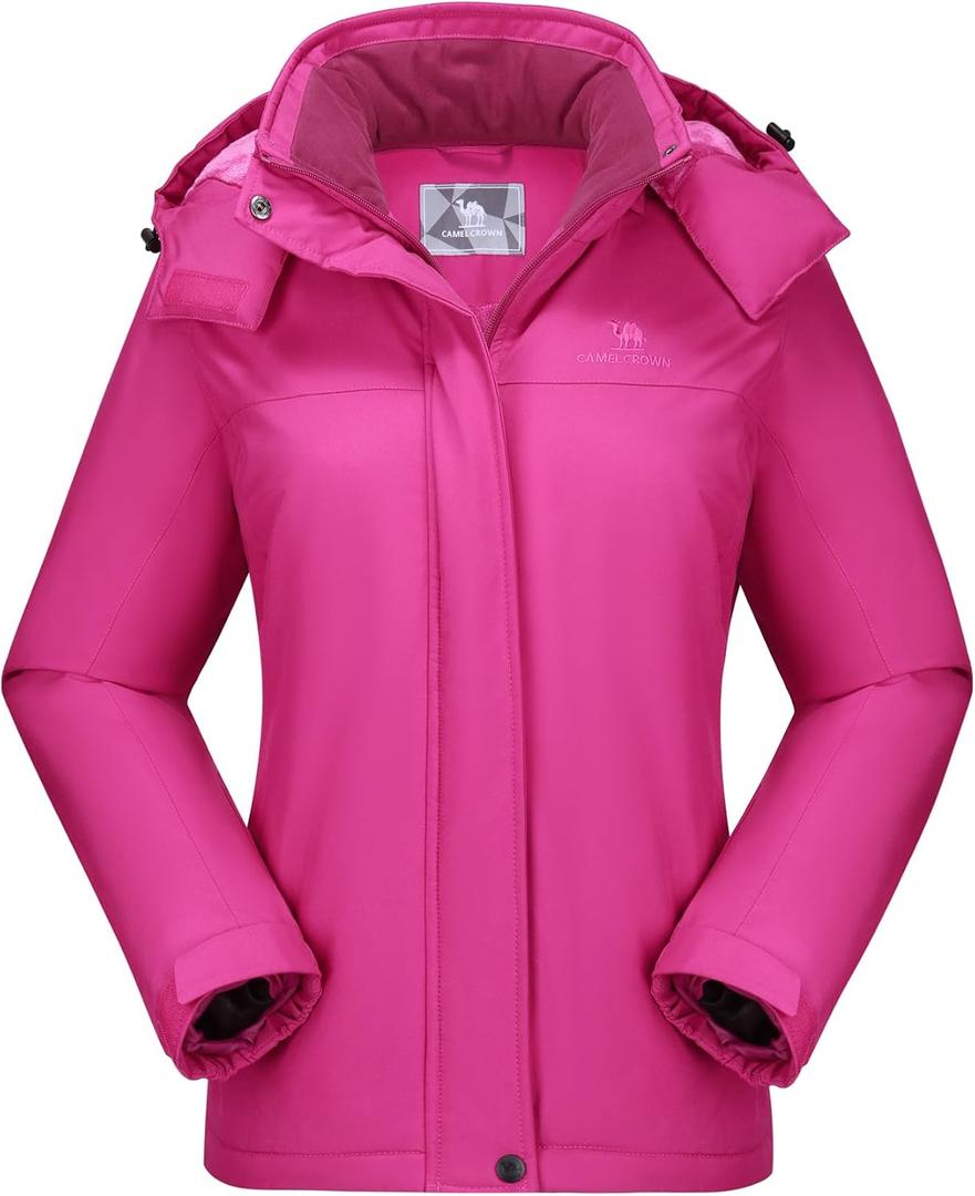 CAMEL CROWN Women's Ski Jacket Winter Snow Coat Warm Fleece Mountain Waterproof Female Jacket Snowboarding jackets (Medium, Pink)
