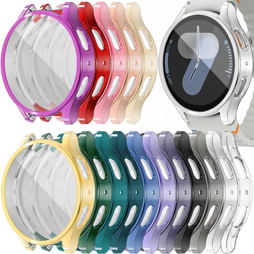 [16 Pack] RICHONE Compatible with Samsung Galaxy Watch 7 44mm Screen Protector Cases, Soft TPU Protective Face Cover Bumper Accessories for Galaxy Watch7 44MM (16 Colors, Galaxy Watch7 44 mm)