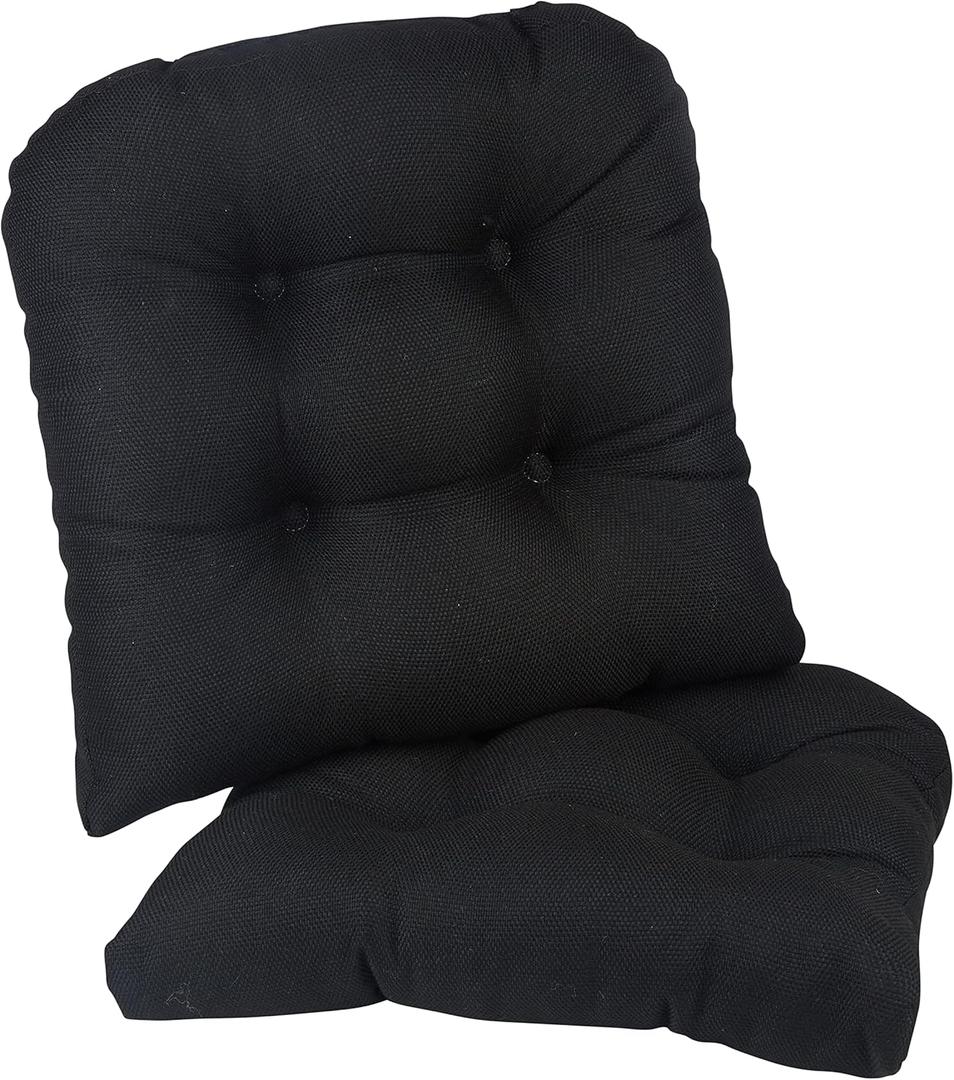 Klear Vu Gripper Overstuffed Universal Non-Slip Dining Chair Cushions for Kitchen Decor or Office Use, U-Shaped Skid-Proof Seat Pad, 17x17 Inches, 2 Count (Pack of 1), Solid Midnight Black