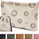 WLLWOO Makeup Bag-2pcs Smile Face Corduroy Cosmetic Bag Zipper Interior Waterproof Pencil Case Coin Purse Travel Toiletry Small Makeup Pouch For Women