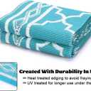 IDEALHOUSE 10x14 ft Reversible Outdoor Rug, Waterproof Plastic Straw Patio Mat, UV Resistant Easy-Clean Outdoor Area Rug with Bound Edges, Foldable Camping RV Deck Porch Balcony Picnic Rug, Teal/White