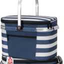 ALLCAMP Insulated Picnic Baskets Shoping Basket Cooler Bag Collapsible Portable Picnic Basket (Blue White Stripe)