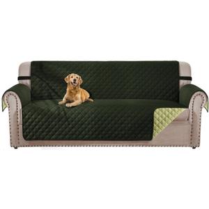 Reversible 3 Cushion Couch Cover for Dogs Water Resistant Washable Pets Furniture Protector Sofa Cover with Elastic Straps (Sofa 68", Dark Green/Light Green)