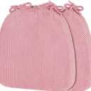 2 Pack Pink Chair Cushions with Ties Removable Covers, D-Shape Dining Kitchen Chair Seat Pads Non Slip 17"x16"