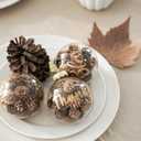 DN DECONATION Christmas Decor Tree Ornaments, 3.15" Glass Hanging Balls with Nature Pinecones for Farmhouse Rustic Fall Autumn Thanksgiving Christmas Decorations Indoor Home Decor (Gold and Blown12pcs)