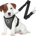 SlowTon Dog Seat Belt Harness for Car, Dog Car Harness Adjustable Mesh Breathable & Dog Seatbelt Safety Tether with Elastic Bungee for Small Medium Large Pets(Grey, Double Clip, S)