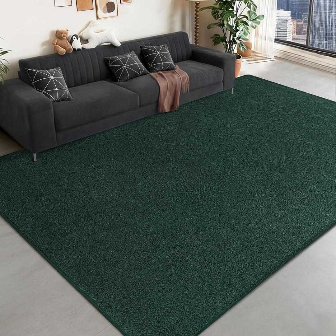 Large Area Rugs for Bedroom Living Room - 4x6 Feet Ultra Soft Dark Green Rug Thickened with Memory-Foam, Solid Modern Minimalist Carpets for Home Decor, Non-Slip and Comfy Nursery Room Rugs