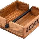 Nirman Napkin Holder Iron & Acacia Wood with Iron Rod Rustic Tabletop Napkin Dispenser for Kitchen, Dining Table, or Countertop (7.5" x 7.5" x 2.5")