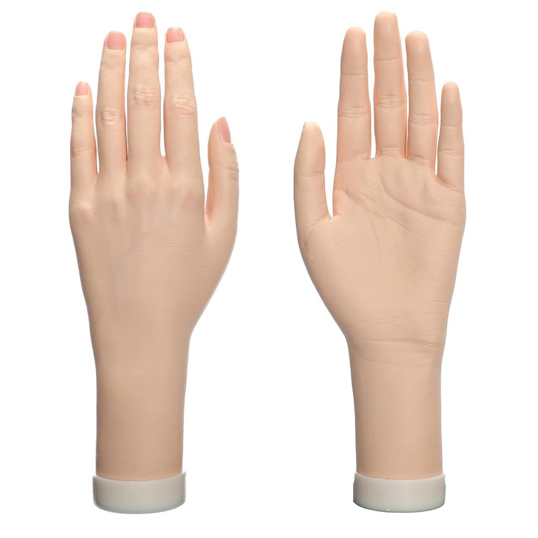 Practice Hand for Acrylic Nails Realistic Mannequin Hand for Nails Practice Soft Flexible Bendable False Fake Nail Hand Art Trainer Manicure Practice Hand Tool and Rings Display of Bracelets (Left)