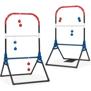 Wild Sports Folding Ladderball Set - Black/Red/Blue, 22" W x 40" H - Foldable Design for Outdoor Sports - Weather-Resistant Build for Beach Games - Wide Base & Metal Anchors for Lawn Games