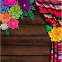 Peryiter Mexican Fiesta Backdrop for Party Mexican Theme Photo Backdrop Party Decorations Flowers Wood Grain Photo Props for Background Decoration Baby Shower Supplies(8x5ft)