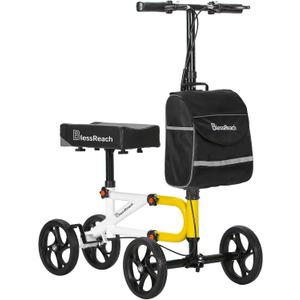BlessReach Economy Knee Scooter Steerable Knee Walker for Foot Injuries Compact Crutch Alternative with Dual Braking System (Yellow)
