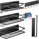 5 Pack Multifunctional Magnetic Shelves for Refrigerator Spice Rack & Washing Machine Organize, Include Paper Towel Holder, Kitchen Utensil Hanger and Hooks, Strong Magnet for Secure Hold (Black)