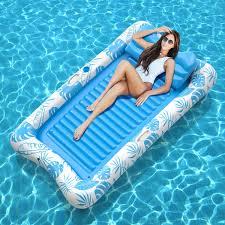 Rrtizan Inflatable Tanning Pool Rafts for Adults, 83.5" x 52.4" Adult Pool Floats with Pillow, Cup Holder & Handles, 4-in-1 Suntan Tub Raft Floatie for Pool, Backyard, Kids' Ball Pit, Blue