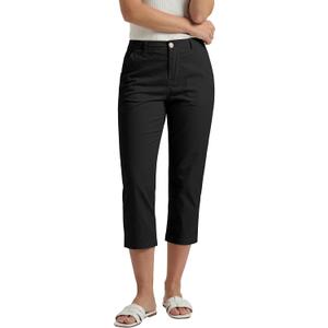 GRAPENT Capri Pants for Women Summer High Waisted Cotton Elastic Waist Dressy Casual Office Work Capris Trousers Pants (Black, XL)