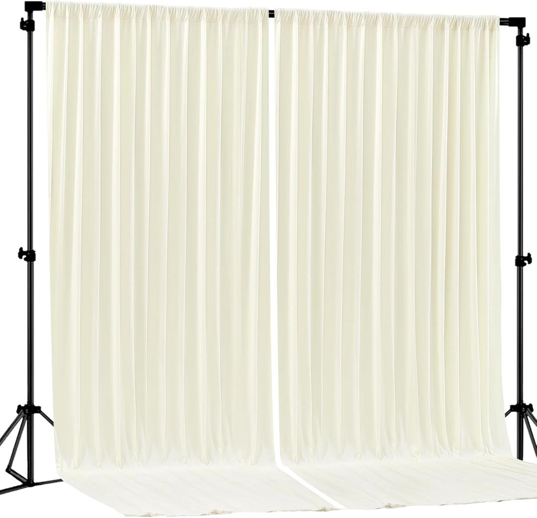 Ivory Backdrop Curtains 2 Panels - Wrinkle-Free Polyester Photography Drapes for Wedding, Party, Baby Shower - 8 X 10FT (W4' x H10'(2 panels))