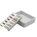 TOPSKY Ceramic Soap Dish Holder Stainless Steel for Bathroom, Double Layer, Self-draining Soap Tray, Say No to Mushy Soap, Easy Cleaning. (White)