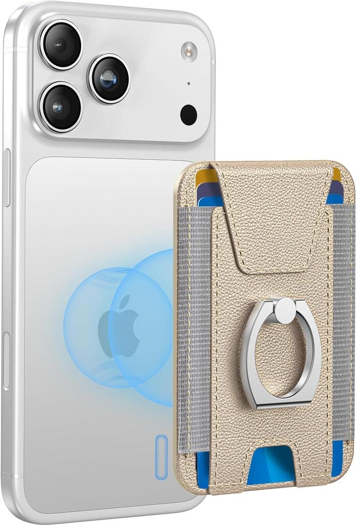 ExtreLife For Magsafe Wallet with Grip, 6-Card Holder, Stronger Magnetic Card Wallet Holder for iPhone 17/16/15/14/13/12 Series, Leather Magnetic Phone Wallet with Privacy Flap, Desert Titanium Gold