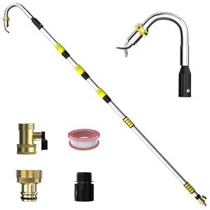 TONYINGO 24FT Reach Telescopic Gutter Cleaning Tool, 8-15FT Gutter Cleaner from the ground with 360°Rotatable Duckbill Metal Head, Shut Off Valve, Leak-Proof Gutter Cleaning Wand for Garden Hose