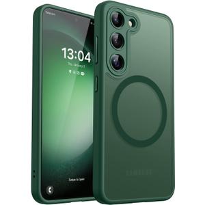 CANSHN Designed for Samsung Galaxy S23 Case [Full Camera Protection] [Compatible with MagSafe] Translucent Matte Shockproof Protective Phone Cover 6.1 Inch - Deep Green