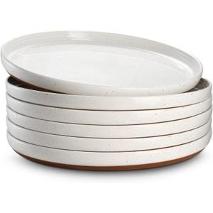 DOWAN 10.5" Large Dinner Plates Set of 6, Ceramic Salad Plate, Microwave, Oven & Dishwasher Safe, Moon-White Design Perfect for Party Dessert, Wedding Appetizer, Birthday, Mothers Day Gifts