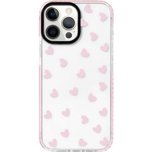 NITITOP Compatible with iPhone 14 Pro Max Case Cute Clear for Women Girls Colorful Love Heart Pattern Ultra Slim with Bumper Protector Soft TPU Anti-Yellow Protective Cover - Light Pink