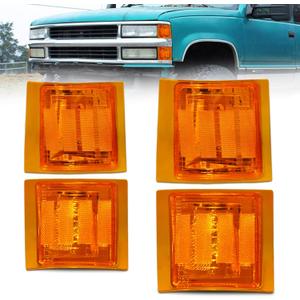 Bestview Front Turn Signal Corner Light Assembly, Upper Lower Side Marker Reflector Lamp, Chrome Housing Amber Lens Compatible with Chevy C/K 10 Pickup Truck 1500 2500 3500 1994-1998 Tahoe 1995-1999