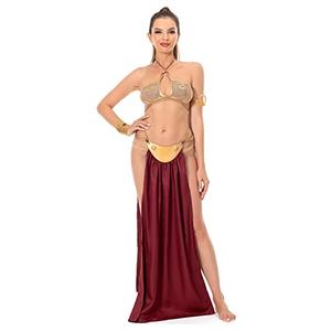Xikaufo Adult Princess Slave Outfit Bikini Carnival Cosplay Costume Dress Gold Bra Halloween Party Costume Outfits for Women(S)