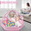 Baby Gym Play Mat, 8-in-1 Tummy Time Mat & Ball Pit with 6 Toys, Washable Baby Activity Mat for Visual, Hearing, Sensory, Motor Development, Babies Gift for Newborn Infant 0-3-6-9-12 Months (Pink)