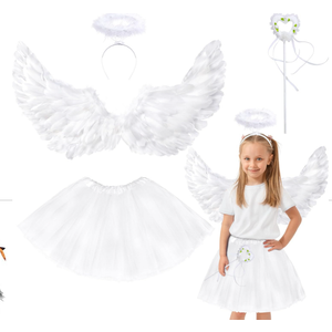Angel Wings, Angel Wings and Halo Wand Angel Costume Accessories with Tulle Tutu Skirt for Women Cosplay