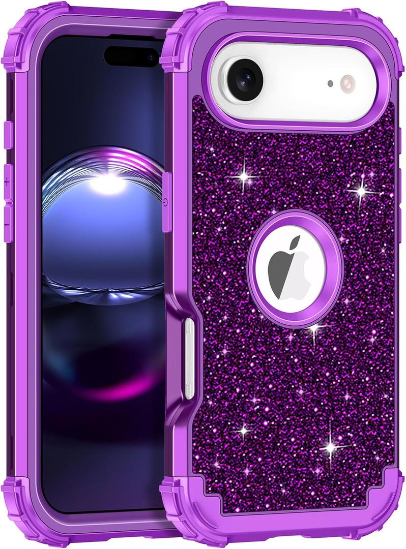 LONTECT for iPhone Air Case Glitter Sparkly Bling 3 in 1 Shockproof Heavy Duty Hybrid Sturdy High Impact Protective Cover Case for Apple iPhone 17 Air 6.5 inch 2025,Violet