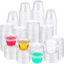 Macarrie 2000 Pieces 1 oz Containers with Lids 1 oz Portion Condiment Cups Disposable Souffle Cups Sauce Cup Salad Container Plastic Food Cup for Restaurant Picnic Birthday Wedding Outdoor Party