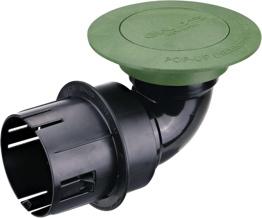 NDS 430 Pop-Up Drainage Emitter with Elbow and Adapter for 3 in. & 4 in. Drain Pipes, works with drainage systems including catch basins, Green Plastic