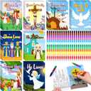 ReliThick 32 Set Christian Easter Coloring Books Jesus Cross Coloring Book He Is Risen Bible with 32 Pcs Stacking Crayons Bulk for Easter Holiday Party Favor Sunday School Classroom Gifts