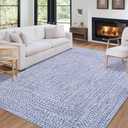 Washable Area Rug 5x7 Print Braided Machine Washable Rug Solid Printed Textured Carpet Stain Resistant Non-Slip Accent Rug Farmhouse Floor Cover for Dining Bedroom Decor, Blue
