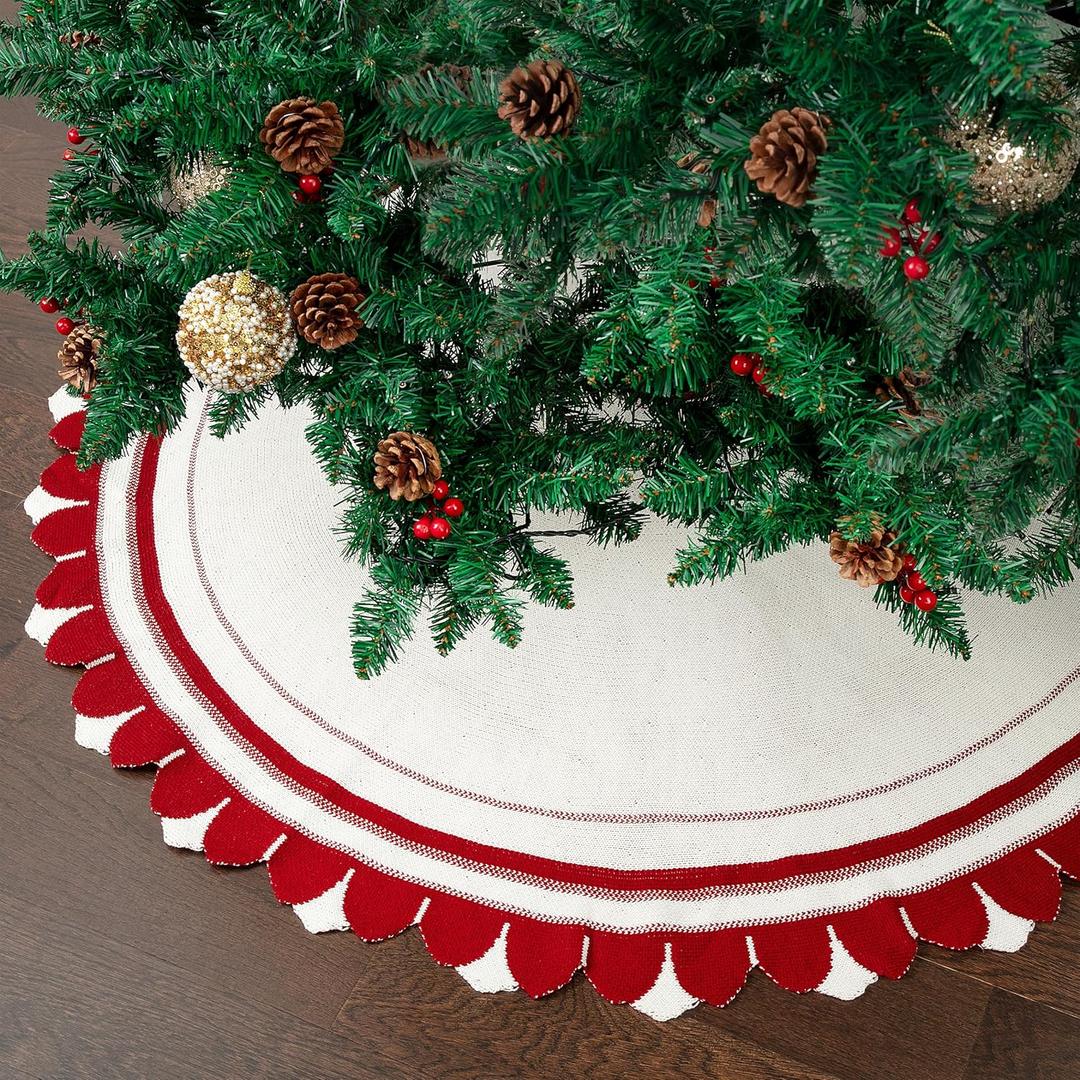 Mr. Pen - Knitted Christmas Tree Skirt 24 Inches, Red & White, Small Christmas Skirts for Xmas Trees