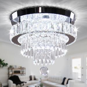 Chandelier 11.8" Modern Crystal Chandeliers Crystal Light Fixtures Flush Mount Chandelier Ceiling Light Chandeliers for Bedrooms Living Room Dining Room Hallway (Cool White)