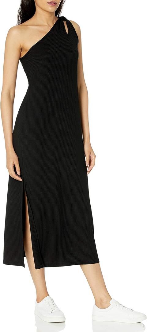 The Drop Women's Mickey Loose-fit One-Shoulder Cutout Rib Knit Maxi Dress (Black), XXS