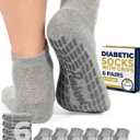 Pembrook 6 Pairs Diabetic Ankle Socks - Men & Women, Non Slip, Edema, Neuropathy, 12 Colors (Large)