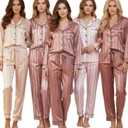 Satin Pajama Set Christmas Red & Pink Striped PJs for Women & Men, Long Sleeve Button-Up Top with Pants