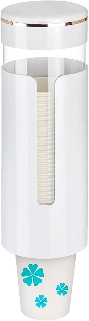 Cup Dispenser, Pull Type Water Cooler Cup Holder Fit 4oz7oz Disposable Cups, Upgraded Wall Mounted Mouthwash Cup Dispenser for Bathroom Office Gym School (White)